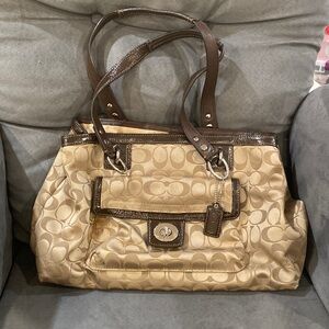 COACH  KHAKI WITH brown trim PENELOPE SIGNATURE SATEEN